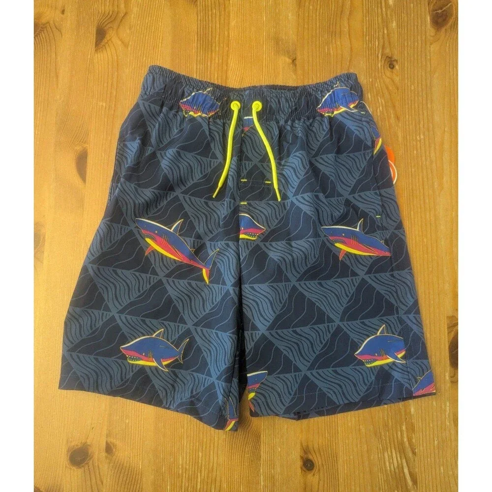 Boys Shark Print Swim Trunks